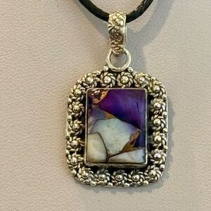 Southwestern Purple Copper Dahlia Turquoise Pendant Floral Sterling Silver